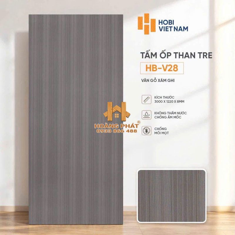 Tấm Ốp Than Tre Vân Gỗ Xám Ghi HB-V28