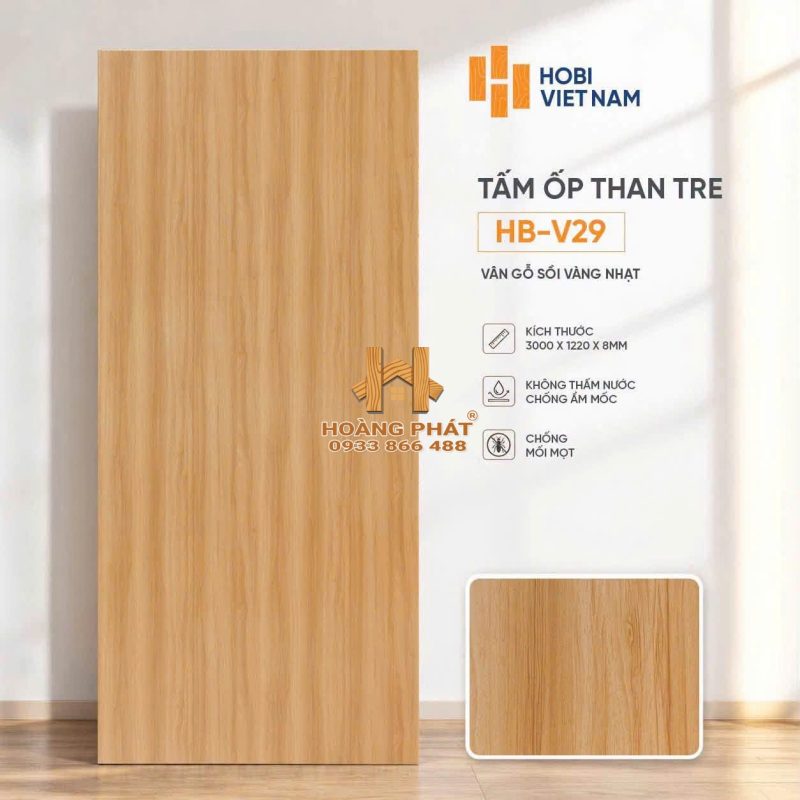 Tấm Ốp Than Tre Vân Gỗ Sồi Vàng Nhạt HB-V29