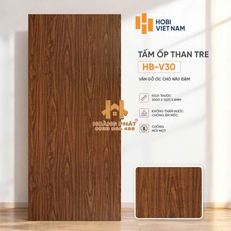 Tấm Ốp Than Tre Vân Gỗ Óc Chó Nâu Đậm HB-V30