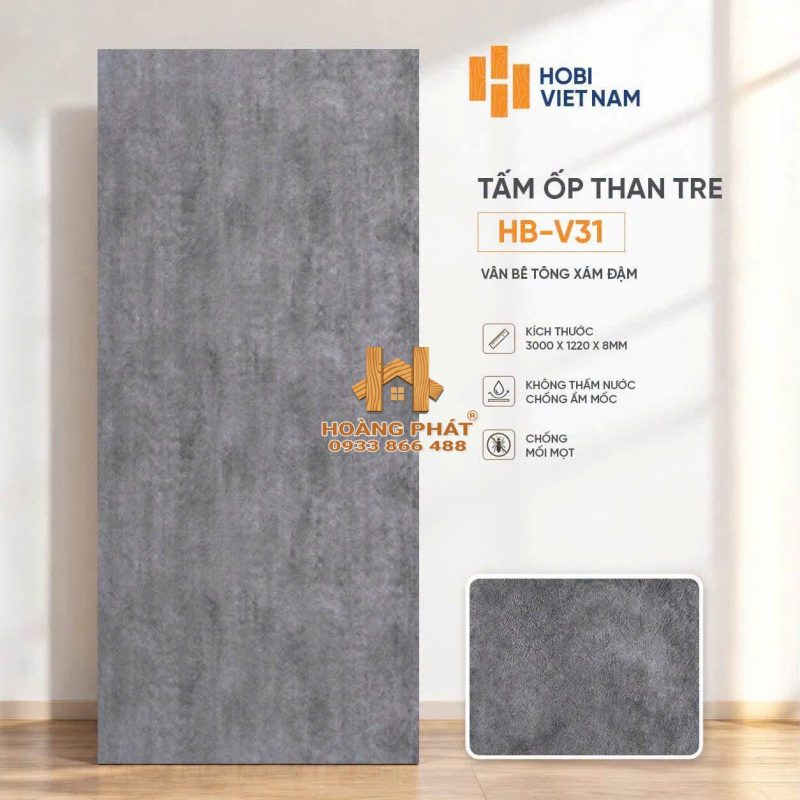 Tấm Ốp Than Tre Vân Bê Tông Xám Đậm HB-V31