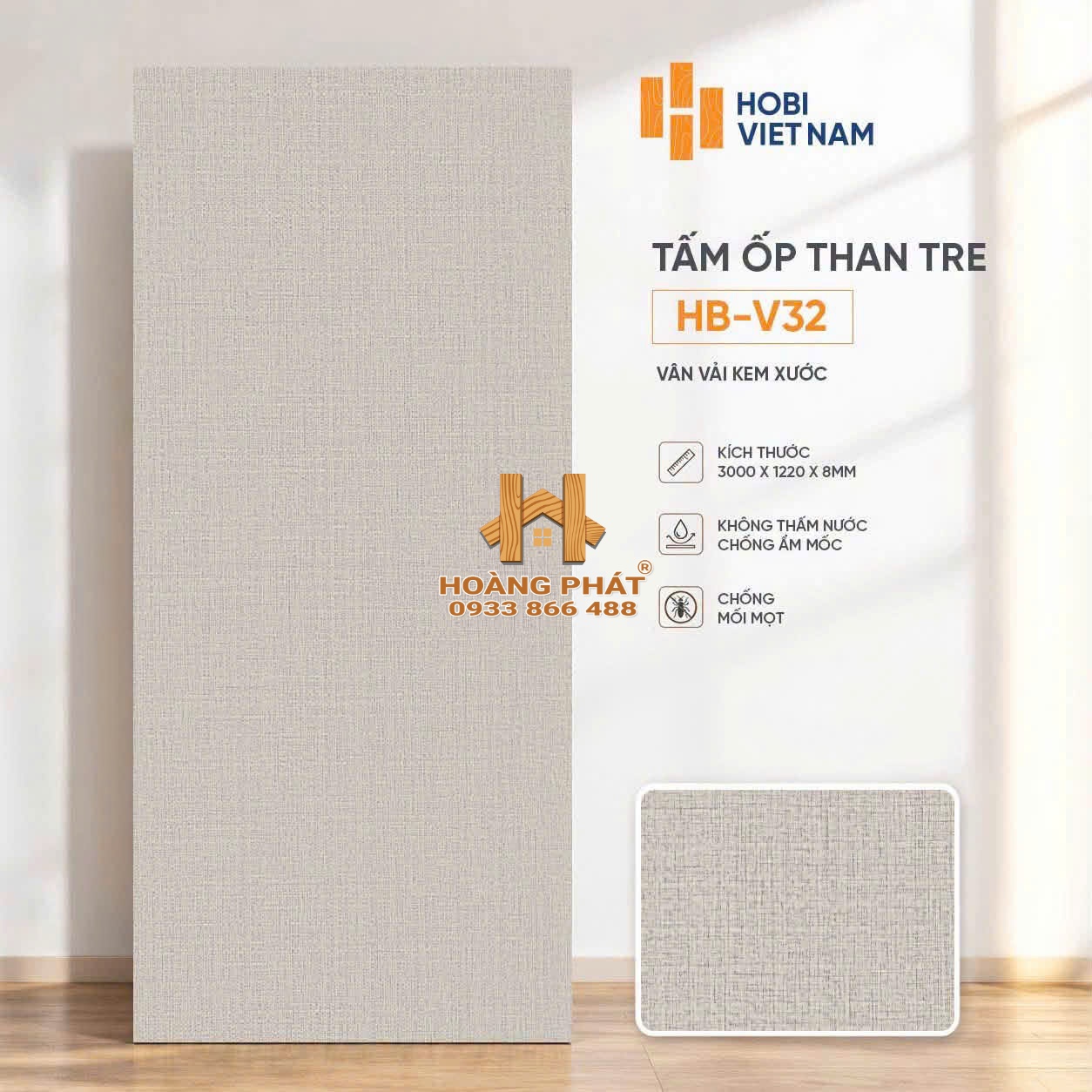 tam-op-than-tre-hobi-viet-nam-hb-v32 Tấm Ốp Than Tre Vân Vải Kem Xước HB-V32