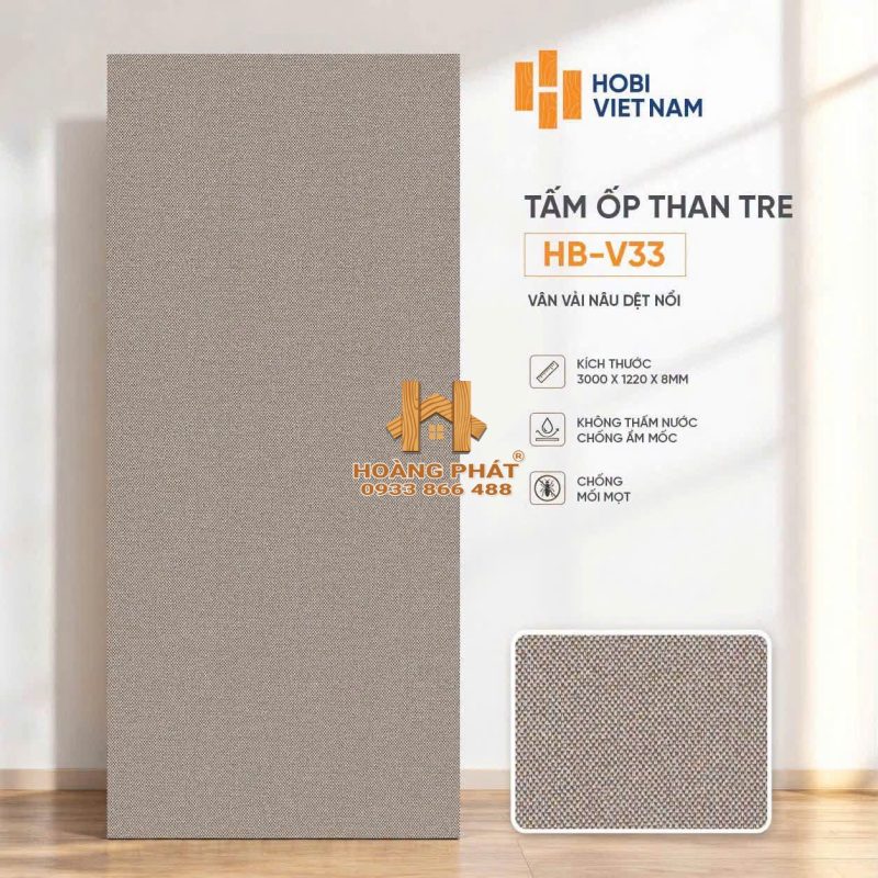 Tấm Ốp Than Tre Vân Vải Nâu Dệt Nổi HB-V33