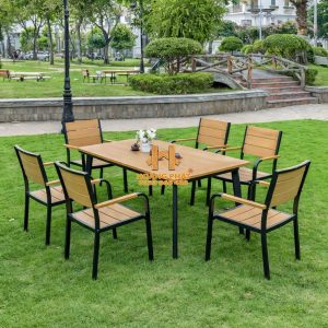 Bộ Bàn Vuông Nan Nhựa 6 Ghế Sân Vườn HP934