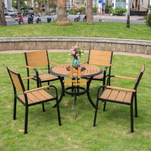Bộ Bàn Tròn Nan Nhựa 4 Ghế Sân Vườn HP932