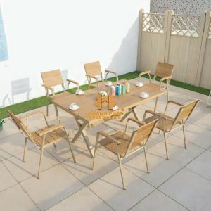Bộ Bàn Vuông Nan Nhựa 6 Ghế Chân Chéo Sân Vườn HP948