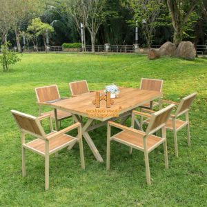 Bộ Bàn Vuông & 6 Ghế Nhựa Composite Sân Vườn HP945