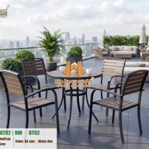 Bộ Bàn Cafe Tròn Và 4 Ghế Gỗ Nhựa Hwood HW-BT02 - ảnh minh họa từ Hwood