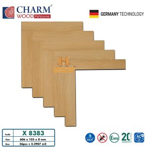 Sàn Gỗ Charm Wood Xương Cá Cốt Xanh 8mm X8383