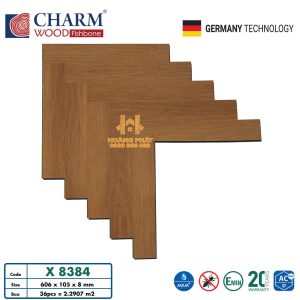 Sàn Gỗ Charm Wood Xương Cá Cốt Xanh 8mm X8384