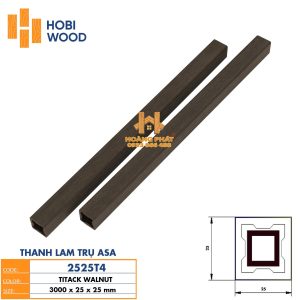Thanh Lam Gỗ Nhựa Asa Hobi Wood 25x25x3000mm Màu Walnut